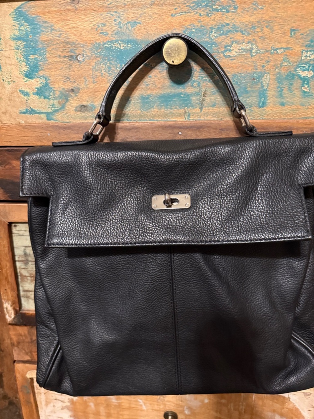 Fossil Black Pebble Leather Top-Handle Briefcase